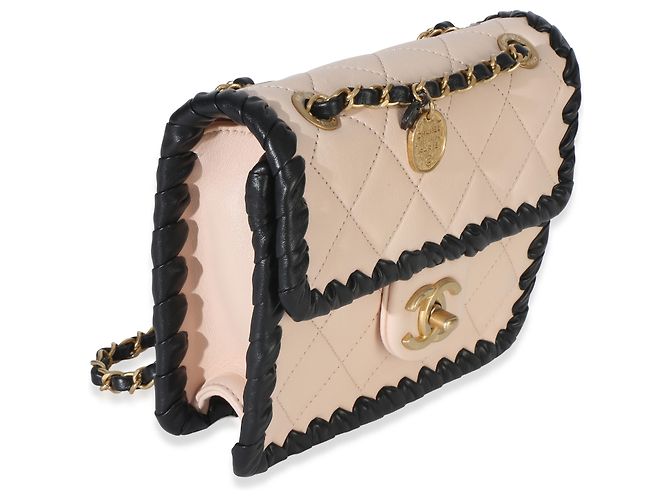 Timeless Mini borsa a tracolla My Own Frame in pelle di vitello intrecciata nera e beige Chanel - vista 4
