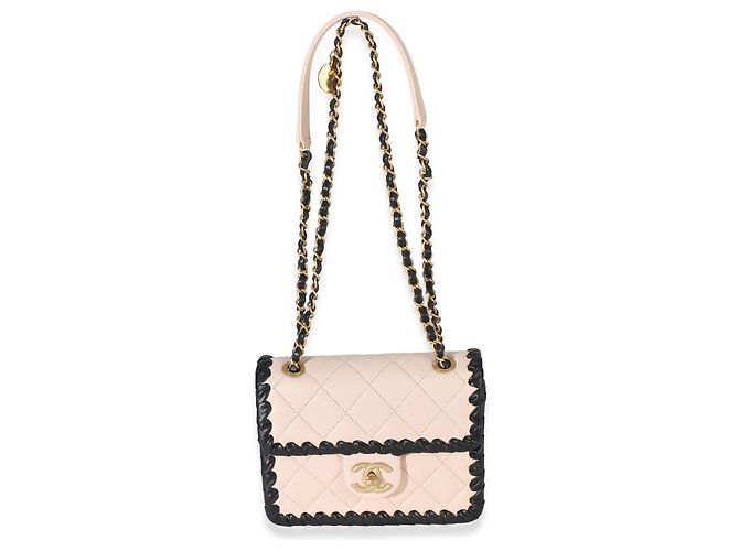 Timeless Mini borsa a tracolla My Own Frame in pelle di vitello intrecciata nera e beige Chanel - vista 5