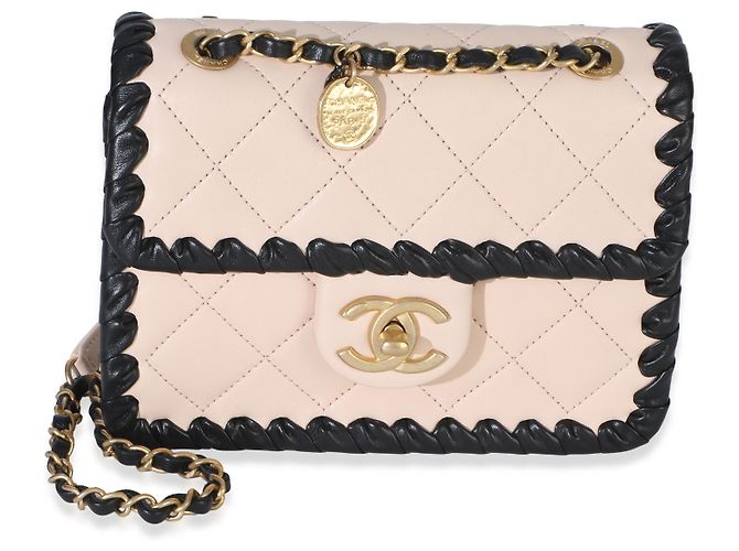 Timeless Mini borsa a tracolla My Own Frame in pelle di vitello intrecciata nera e beige Chanel - vista 8