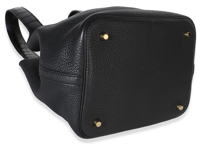 Hermès Picotin Lock 22 Black Clemence Matte Alligator GHW Negro - vista 5