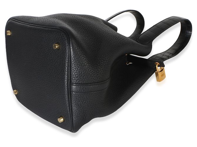 Hermès Picotin Lock 22 Black Clemence Matte Alligator GHW Negro - vista 6