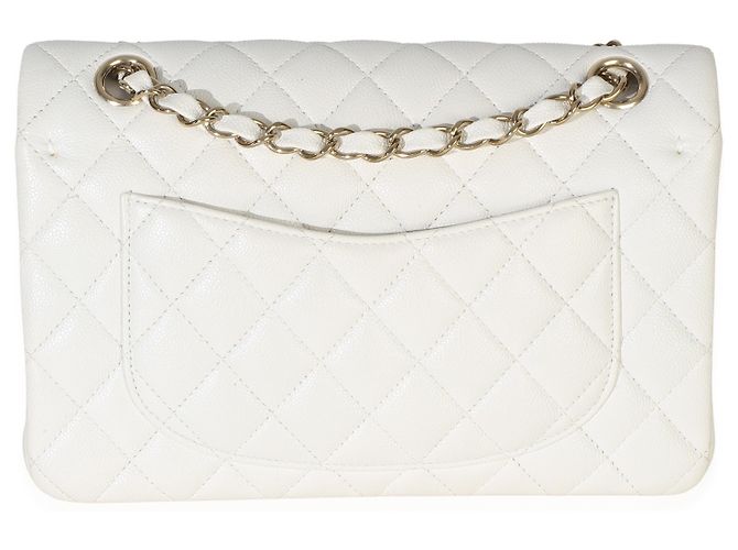 Timeless Borsa Chanel Small Classic Double Flap in Caviar trapuntato bianco - vista 2