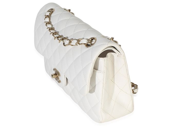Timeless Borsa Chanel Small Classic Double Flap in Caviar trapuntato bianco - vista 3