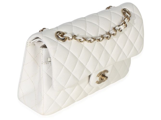 Timeless Borsa Chanel Small Classic Double Flap in Caviar trapuntato bianco - vista 4