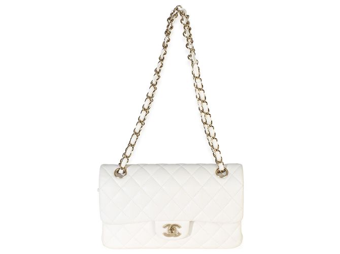 Timeless Borsa Chanel Small Classic Double Flap in Caviar trapuntato bianco - vista 5