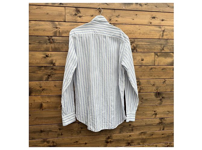 Camicia Burberry London in lino a righe bianco e azzurro Blu chiaro - vista 2