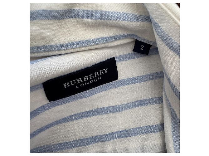 Camicia Burberry London in lino a righe bianco e azzurro Blu chiaro - vista 3