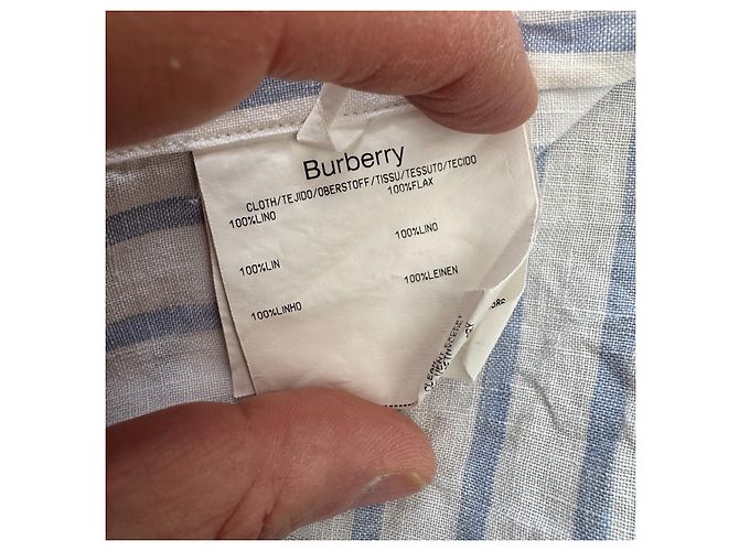 Camicia Burberry London in lino a righe bianco e azzurro Blu chiaro - vista 4