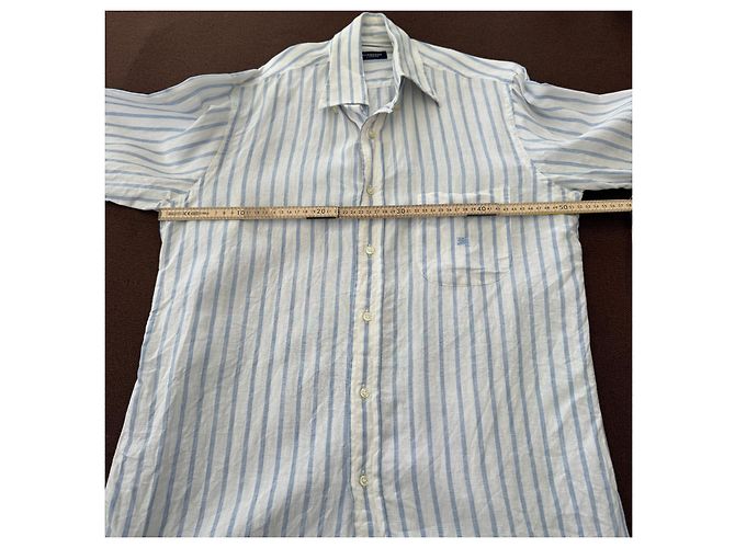 Camicia Burberry London in lino a righe bianco e azzurro Blu chiaro - vista 6