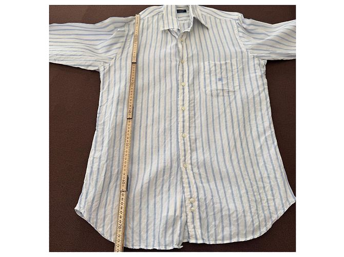 Camicia Burberry London in lino a righe bianco e azzurro Blu chiaro - vista 7