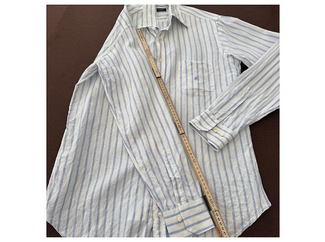 Camicia Burberry London in lino a righe bianco e azzurro Blu chiaro - vista 8