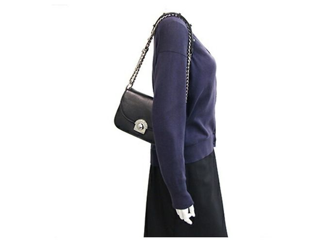 Borsa a tracolla in pelle nera Prada Nero - vista 9