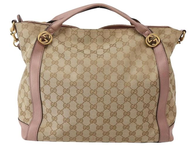 Gucci Vintage Interlocking G in tela e pelle Beige - vista 2