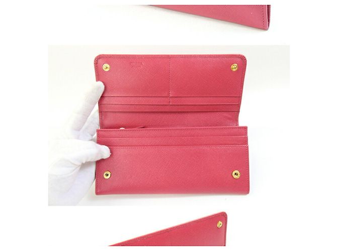 Saffiano Prada Bi-fold Long Wallet aus rosa Leder Pink Metallisch - Ansicht 2