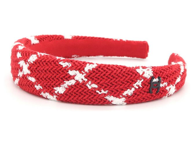 Cerchietto Chanel Matelassé in cotone rosso - vista 2