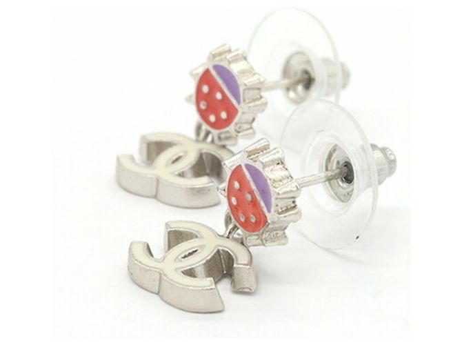 Chanel 2004 Ladybug Ohrringe Rot Lila Aus weiß - Ansicht 3