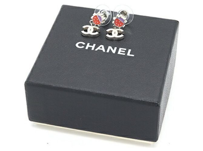 Chanel 2004 Ladybug Ohrringe Rot Lila Aus weiß - Ansicht 7