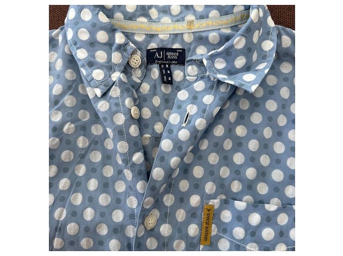 Camicia Armani Jeans azzurra a pois in cotone Bianco Blu - vista 3