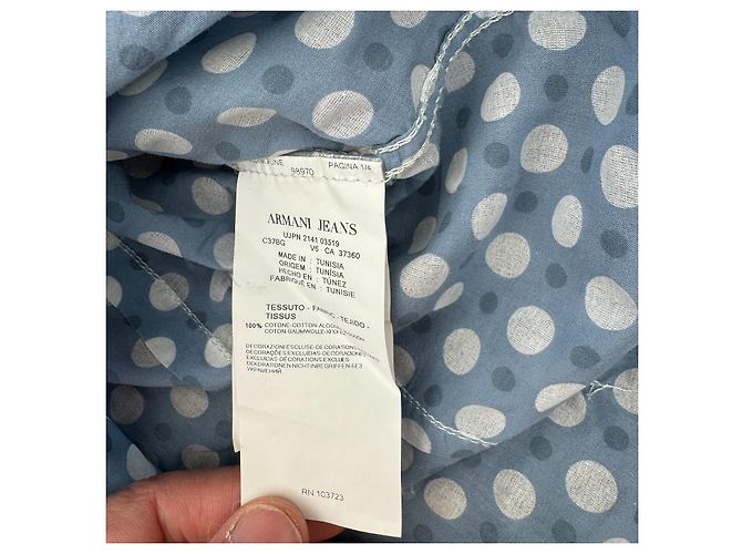 Camicia Armani Jeans azzurra a pois in cotone Bianco Blu - vista 4