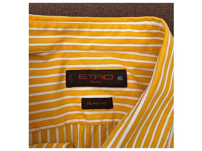 Etro Milano Camisa de Algodão Listrada Slim Fit Branco Amarelo - vista 3