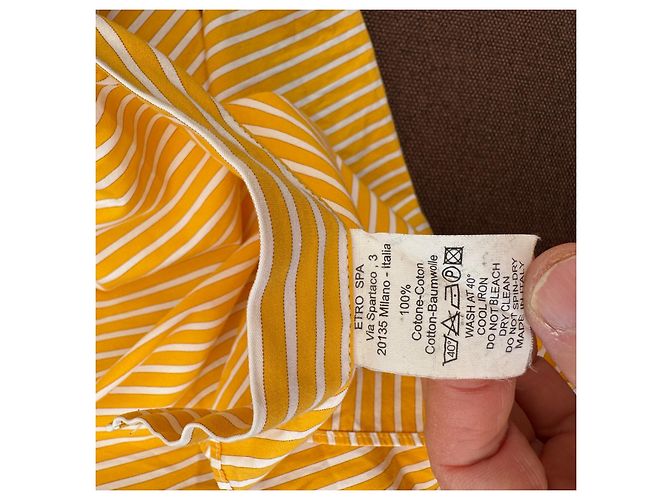 Etro Milano Camisa de Algodão Listrada Slim Fit Branco Amarelo - vista 4