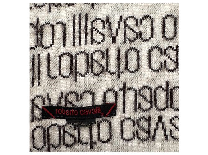 Sciarpa in lana Roberto Cavalli Logo Jacquard Nero Bianco - vista 4