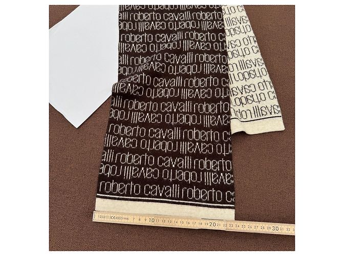 Sciarpa in lana Roberto Cavalli Logo Jacquard Nero Bianco - vista 5