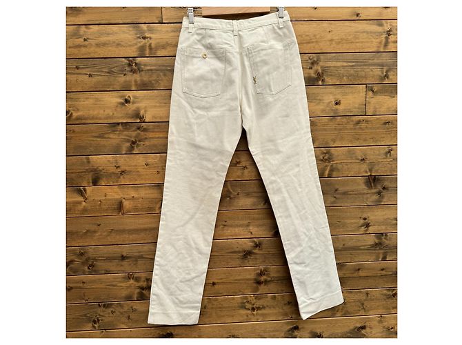 Pantalones Yves Saint Laurent Rive Gauche Algodón Blanco Roto Beige - vista 2