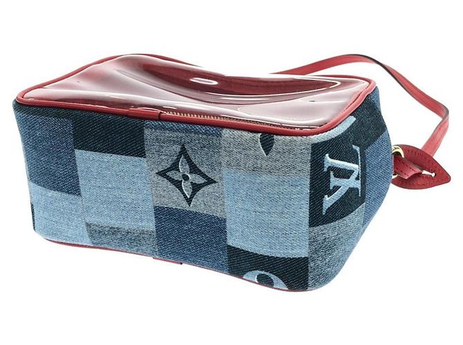 Pochette da spiaggia Louis Vuitton Denim Monogram Rosso Blu - vista 2