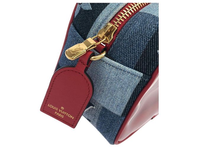 Pochette da spiaggia Louis Vuitton Denim Monogram Rosso Blu - vista 4