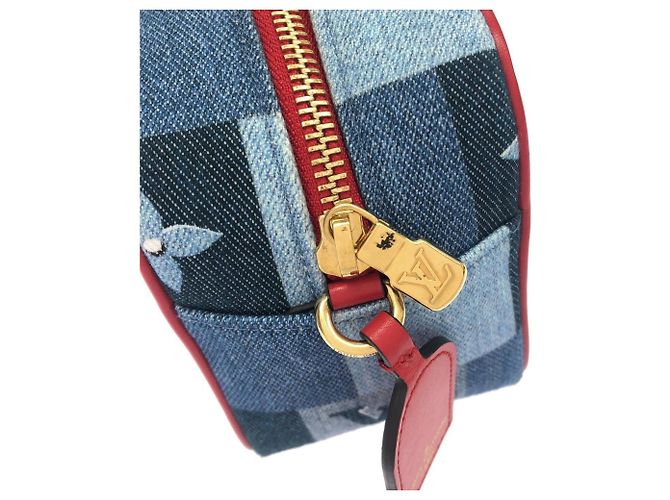 Pochette da spiaggia Louis Vuitton Denim Monogram Rosso Blu - vista 5