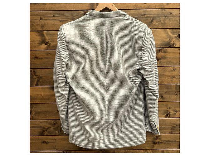 Autre Marque Blazer a righe C.P. Company in cotone e lino Bianco Blu scuro - vista 2
