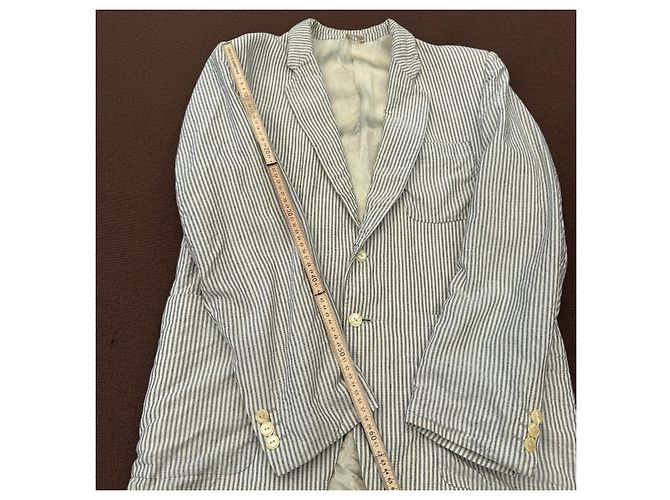 Autre Marque Blazer a righe C.P. Company in cotone e lino Bianco Blu scuro - vista 8