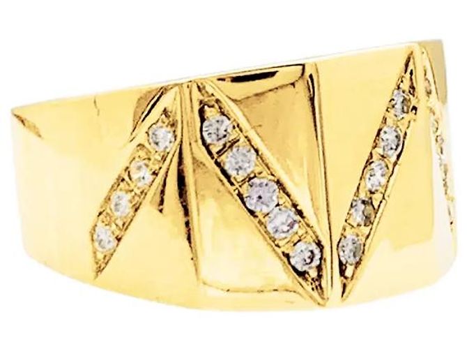 Autre Marque Gelbgoldring mit Diamantlinien - Ansicht 3