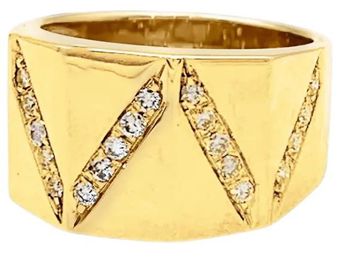 Autre Marque Gelbgoldring mit Diamantlinien - Ansicht 5