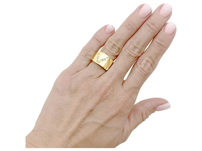 Autre Marque Gelbgoldring mit Diamantlinien - Ansicht 6