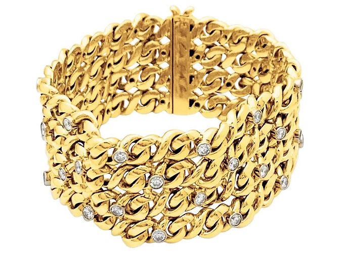 Autre Marque Bracciale a nastro a 4 file, oro giallo, platino e diamanti. - vista 2