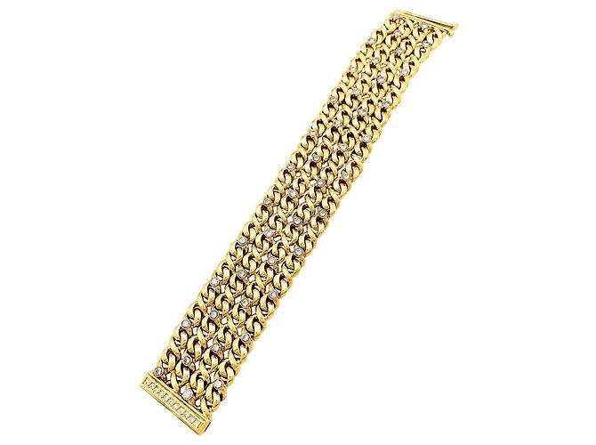 Autre Marque Bracciale a nastro a 4 file, oro giallo, platino e diamanti. - vista 3