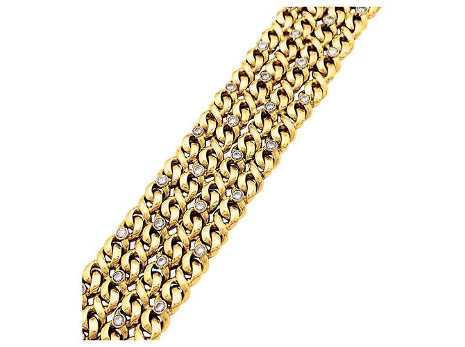 Autre Marque Bracciale a nastro a 4 file, oro giallo, platino e diamanti. - vista 4