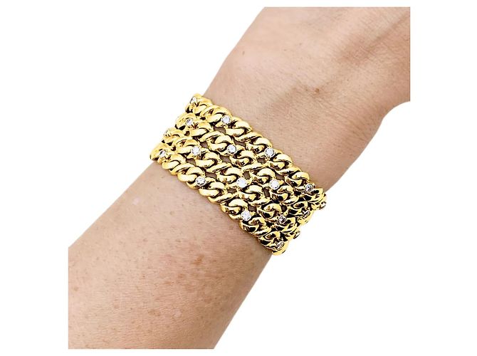 Autre Marque Bracciale a nastro a 4 file, oro giallo, platino e diamanti. - vista 5