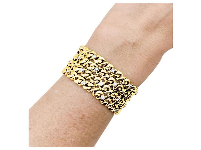 Autre Marque Bracciale a nastro a 4 file, oro giallo, platino e diamanti. - vista 6