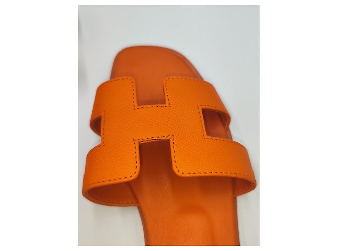 Oran orangefarbene Ledersandalen Hermès * Größe 38 * - Ansicht 2