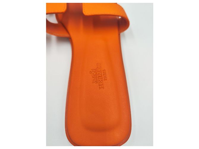 Oran orangefarbene Ledersandalen Hermès * Größe 38 * - Ansicht 3