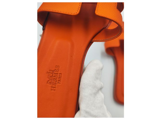 Oran orangefarbene Ledersandalen Hermès * Größe 38 * - Ansicht 5