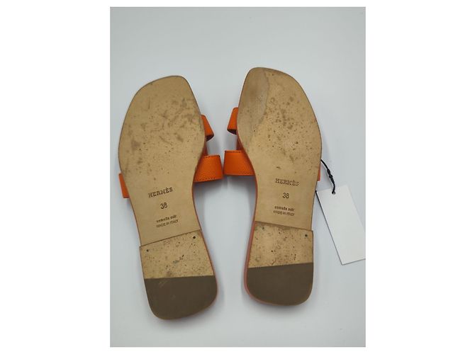 Oran orangefarbene Ledersandalen Hermès * Größe 38 * - Ansicht 7