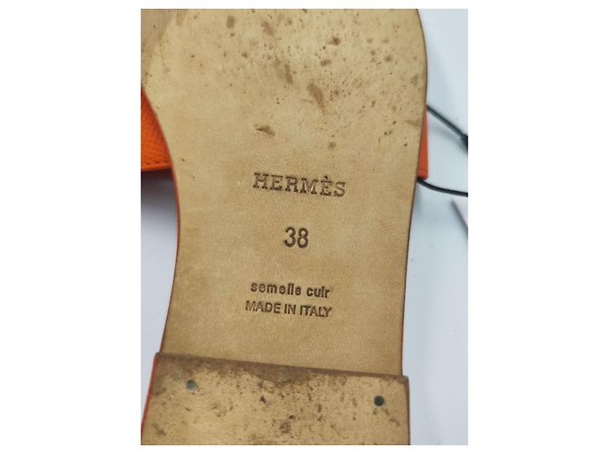 Oran orangefarbene Ledersandalen Hermès * Größe 38 * - Ansicht 8