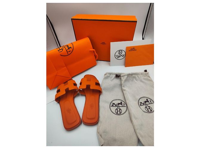 Oran orangefarbene Ledersandalen Hermès * Größe 38 * - Ansicht 9