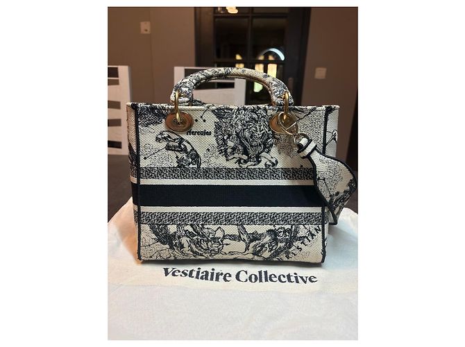 Christian Dior Mini Borsa Lady Dior Toile de Jouy Nero Bianco - vista 2