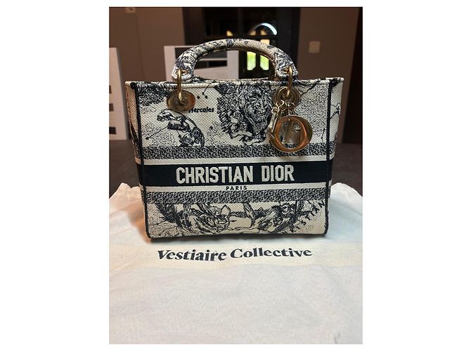 Christian Dior Mini Borsa Lady Dior Toile de Jouy Nero Bianco - vista 5