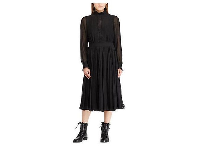 Polo Ralph Lauren Plissee-Georgette-Kleid aus Polyester Schwarz - Ansicht 3